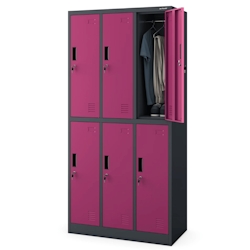 DELUKE Umkleideschrank Spind TOKIO - 6 Abteile, Etikettenhalter | Umkleidespind Schließfachschrank Garderobenspind, 185x90x45cm Anthrazit-Lila Image