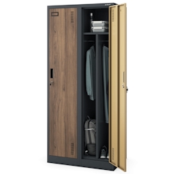 DELUKE Umkleideschrank Spind WIEN - 2 Abteile, Etikettenhalter | Umkleidespind Metall Schließfachschrank Garderobenspind, 180x80x50cm Anthrazit-Nussbaum Image