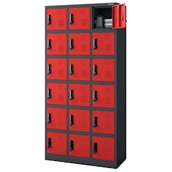 DELUKE Schließfachschrank Spind BERN - 18 Fächer, Etikettenhalter | Wertfachschrank Umkleideschrank Metall Kleiderspind, 185x90x40cm Anthrazit-Rot Image