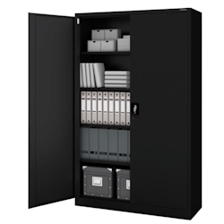 DELUKE Aktenschrank abschließbar KADO - 5 Ebenen, Flügeltüren | Metallschrank Werkstatt Büroschrank aus Stahl Werkzeugschrank, 185x115x40cm Schwarz Image