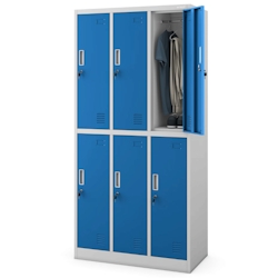DELUKE Umkleideschrank Spind TOKIO - 6 Abteile, Etikettenhalter Lüftungsschlitze | Umkleidespind Schließfachschrank Garderobenspind, 185x90x45cm Grau-Blau Image