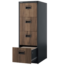 DELUKE Hängeregisterschrank abschließbar TION - 4 Schubladen mit Schloss | Aktenschrank Büroschrank aus Stahl Metallschrank, 132x46x62cm Anthrazit-Nussbaum Image