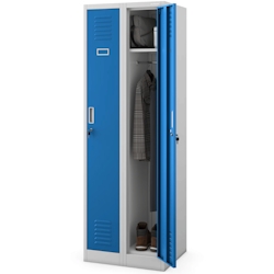 DELUKE Umkleideschrank Spind WIEN - 2 Abteile, Etikettenhalter | Umkleidespind Metall Schließfachschrank Garderobenspind, 180x60x50cm Grau-Blau Image