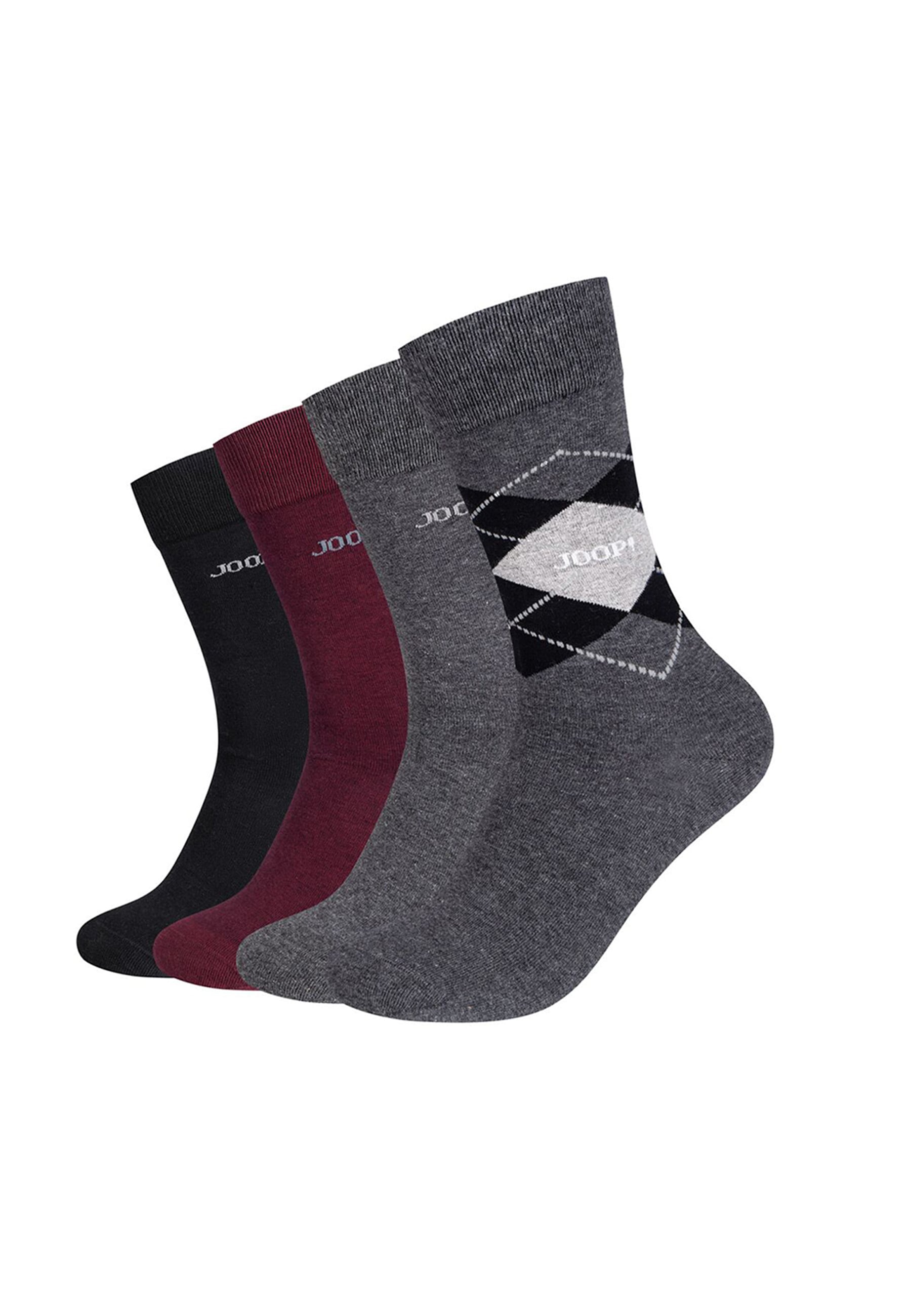 Socken JOOP "Socken 4er Pack", Damen, Gr. 39-42, anthrazit mix, 85% Baumwolle, 12% Polyamid, 3% Elasthan, kariert, Socken Socken, 4er Pack Elegante Geschenkbox, Aus OCS-zertifizierter Baumwolle gefertigt