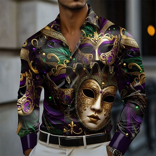 Chemise à motif carnaval vénitien pour homme – style festival masqué de luxe