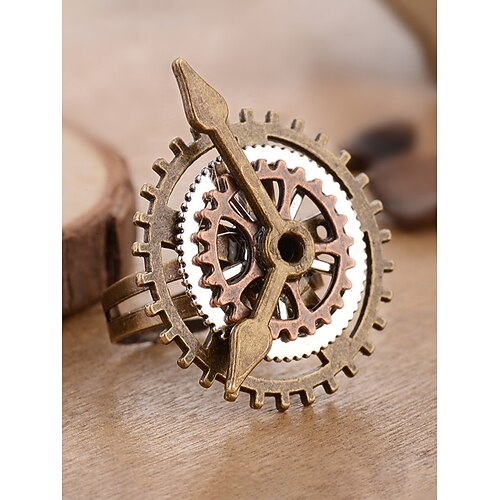 Frauen Mardi Gras Steampunk antike Legierungs Zahnrad Uhrzeigerring - mehrfarbiges industrielles Zubehör für Karneval und Kostümierungen Image