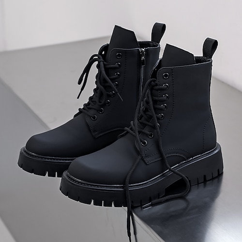 Herren Stiefel Sicherheitsstiefel Spaziergang Vintage Täglich PU Höhensteigernd Bequem Mittelstiefel Schnürung Schwarz Herbst Winter Image