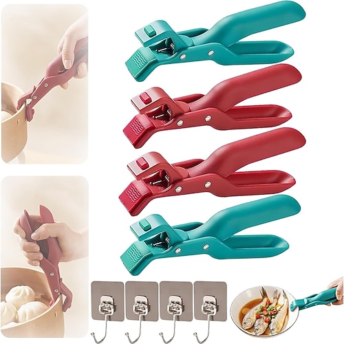 4er-Pack Topfzange mit Haken, vielseitiger Schüsselhalter mit Antiverbrühungsschutz für die Küche, rutschfester Silikon-Topfhalter mit Antiverbrühungsschutz, Topfzange zum Greifen heißer Speisen