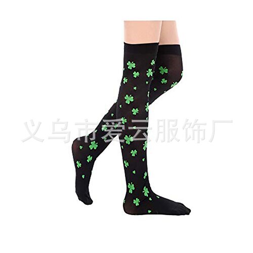 St. Patrick's Day irisch-grüne Kniestrümpfe mit Kleeblattmuster, festliche Strumpfhosen für die St. Patrick's Day Parade, Beinbekleidung für die Feiertage, Socken-Set im Irland-Stil. Image