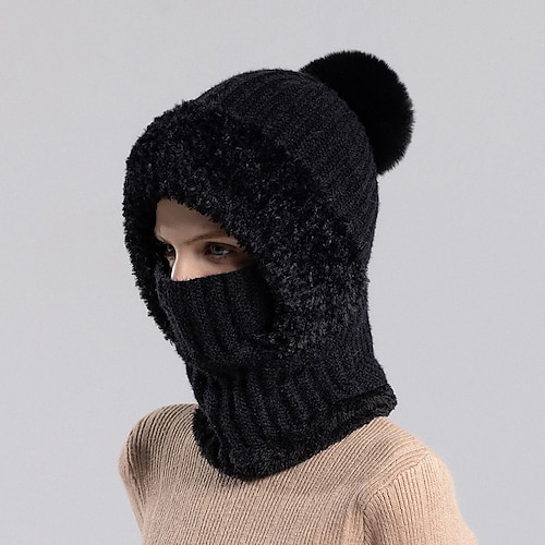 Gestrickte, dicke Fleece-Schalmaske, warme Mütze, 3-in-1-Mütze mit Schal und Maske, Winter-Gesichtsmaske 2026, Strickmützen, Kapuzenschal, Skimasken Image