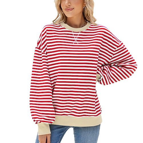 Karnevalskostüm 2026 Karneval Sweatshirt Weiß und Rot Gestreift Erwachsene Damen Karneval Lässig Party Leistung Einfaches Karnevalskostüm Verkleiden Image