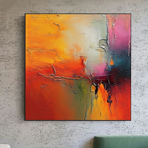 handgemalte gelbe Strukturwandkunst, gelbe abstrakte Wandkunst, orange abstrakte Malerei, rosa 3D-Struktur-Leinwandkunst, rosa Leinwandkunst, Malerei auf Leinwand Image