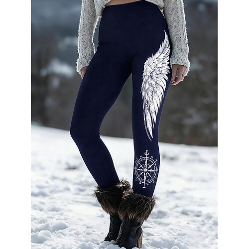 Damen Leggings Gemütliche Leggings Urlaub Vintage Ethno-Stil Volle Länge Hohe Taille Grafik Drucken Bequem Dehnbar Lässig Täglich Outdoor Navy-Blau Dunkelviolett Schwarz Herbst Schmale Passform Image