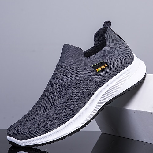Schwarze Herren-Sneaker zum Hineinschlüpfen aus Strick, leichte und bequeme Freizeitschuhe, perfekt für Alltag, Fitnessstudio und Freizeitaktivitäten, trendige Schuhe für Männer