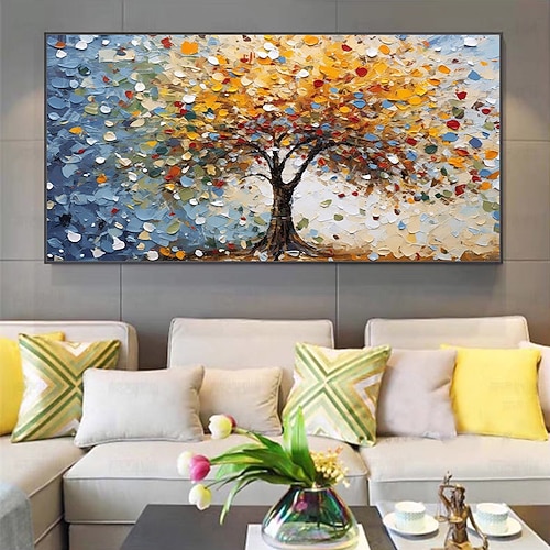 Mintura handgemaltes abstraktes Landschaftsbild mit Baumstruktur auf Leinwand, modernes Wandbild für die Heimdekoration, gerollt, rahmenlos, ungespannt Image