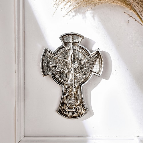 1 Stück nordisches mythologisches Kunstdesign, Erzengel, dekorativer Wandbehang aus Kunstharz, Oberfläche mit Gold- und Silberfolie überzogen, europäischer Retro-Engel, dekorative Wanddekoration für Image