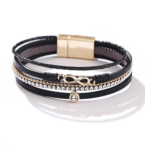 Perlenbesetzt Klassisch Diamant Mode Leder Armband Schmuck Schwarz / Rosa / Burgunderrot Für Täglich Ferien Date Image