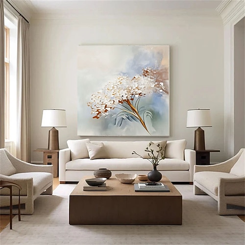 Handgemaltes Ölgemälde mit neuem Strukturdesign, weiße Blume, großes Original-Ölgemälde mit weißer Blume auf Leinwand Image