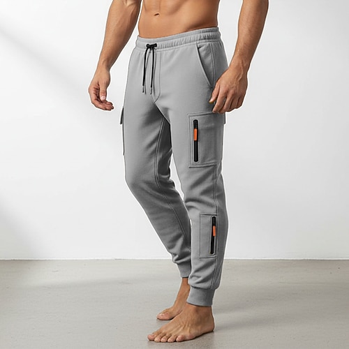 Herren Cargo-Hosen Jogginghose Hose Shorts Kordelzug Tasche Elastischer Bund Einfach Komfort Volle Länge Lässig Täglich Outdoor Mode Ethno-Stil Blau Schwarz Dehnbar Image