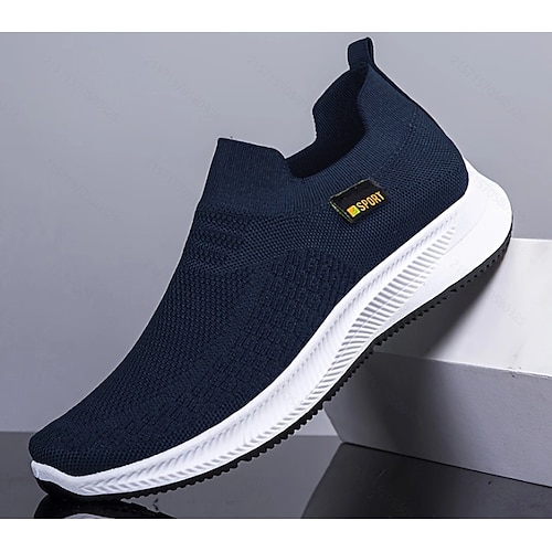 Schwarze Herren-Sneaker zum Hineinschlüpfen aus Strick, leichte und bequeme Freizeitschuhe, perfekt für Alltag, Fitnessstudio und Freizeitaktivitäten, trendige Schuhe für Männer