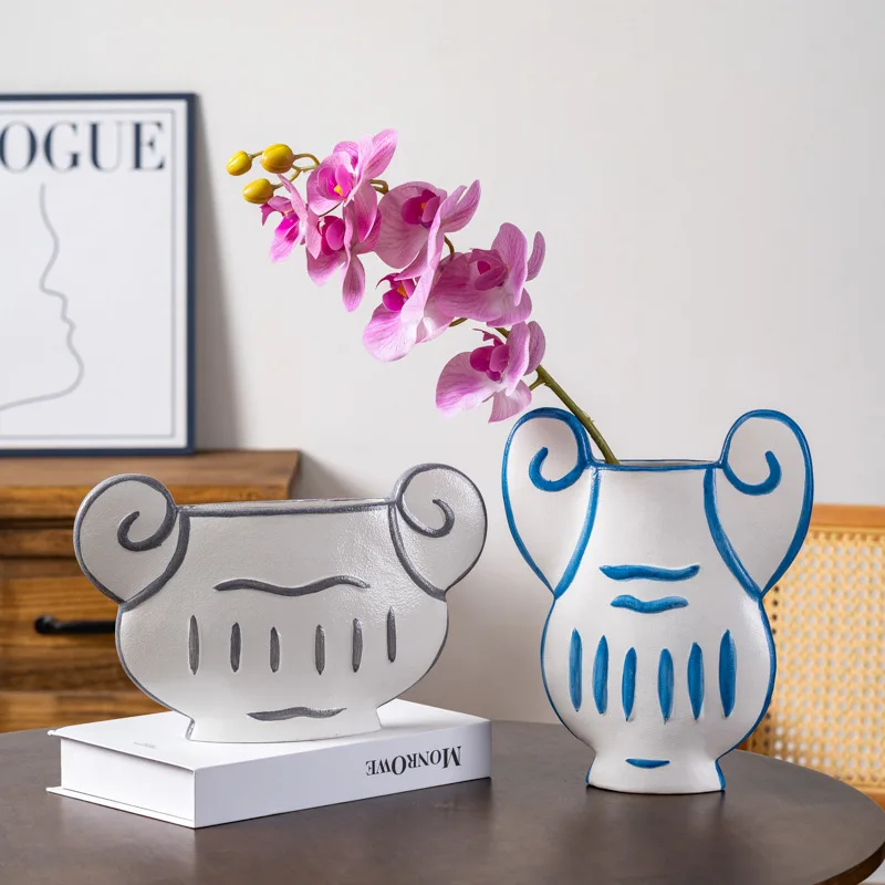 Keramik Vase Cartoon Linien Retro Teekanne Blumenvase Blumenarrangement Zubehör Blumentopf Terrarium Dekoration Image