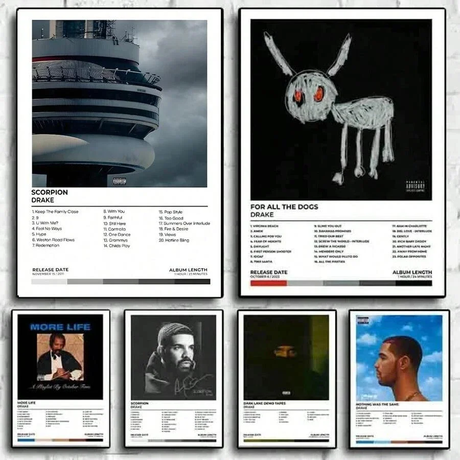 Moderne Mode Drake Album Tracklist Leinwanddrucke Hip-Hop Rapper Skorpion Musik Wandkunst Poster für Wohnzimmer Home & Decor