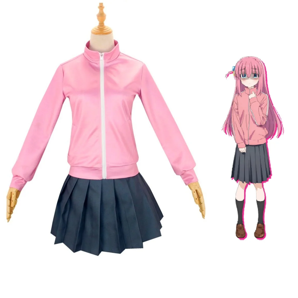 Gotou Hitori Cosplay Bocchi The Rock Gotou Hitori Cosplay Kostüm JK Uniform Rosa Jacke Rock Perücke Anzug Halloween Anime Cosplay