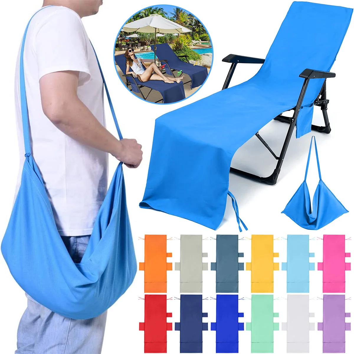 Sonnen-Strandstuhlbezug mit Seitentasche, weicher Pool-Lounge-Stuhl-Handtuchbezug für Sonnenbaden, Liege, Hotel, Garten, Urlaub, Pool
