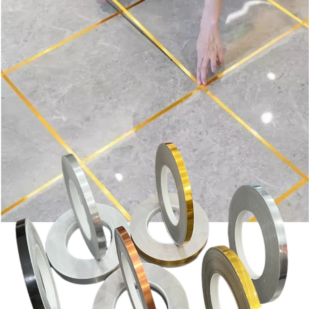 1 rolle 0,5/1/2 cm Selbstklebende Fliesen Aufkleber Band Boden Wasserdichte Wand Lücke Dicht Streifen Gold silber Schönheit Naht Aufkleber Decorat Image