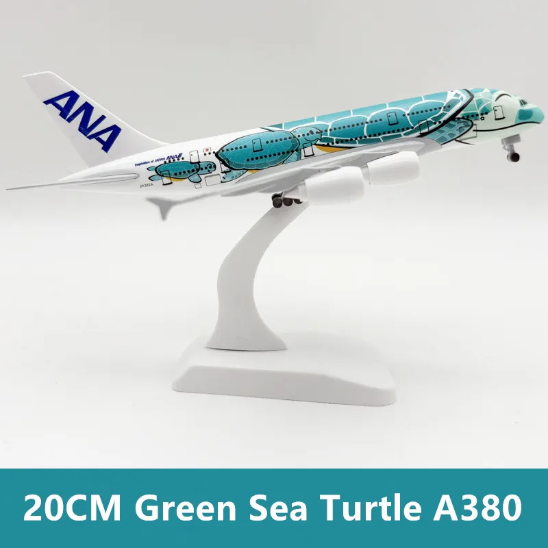20CM Diecast Metalllegierung Japan Airline ANA Orange/Blau/Grün Meeresschildkröte A380 mit Ständer Fahrwerk Flugzeug Sammlung Display Image