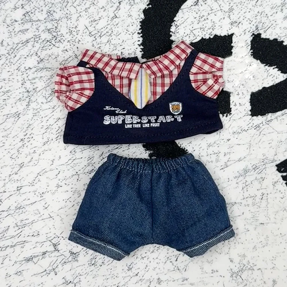 [Keine Puppe] Für 17 cm Labubu Red Grid Gefälschte Zwei Stücke Uniform Tücher V1/v2/v3 Baby kleidung Coole Mode Kleidung Zubehör Image