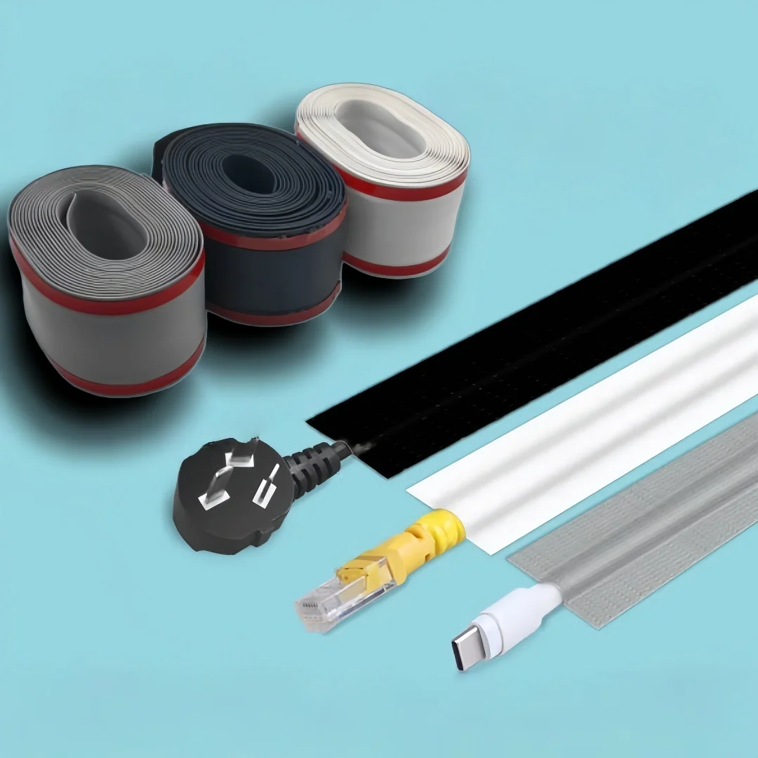 1PC 1m/39,37in Hohe Qualität Weiche Kabel Abdeckung Langlebige Flexible Draht Abdeckung PVC Kabel Management Boden Kabel abdeckung Innen Image