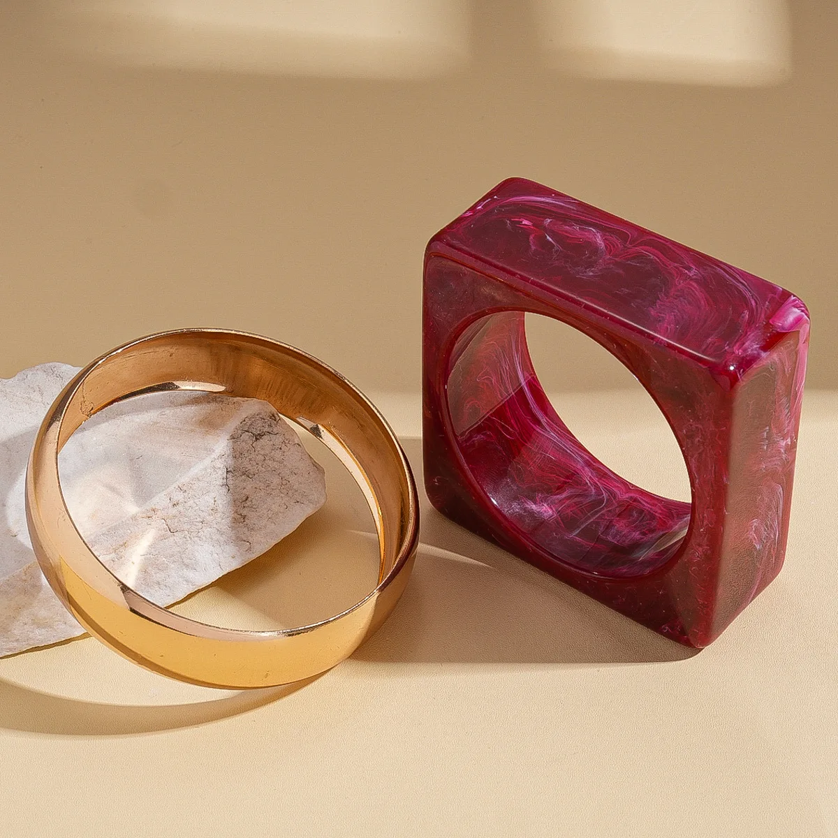 Vintage Dicke Rendering Quadratische Harz Armreifen für Frauen Punk Runde Glatte Chunky Acryl Armbänder Übertreibung Punk Schmuck Geschenke F