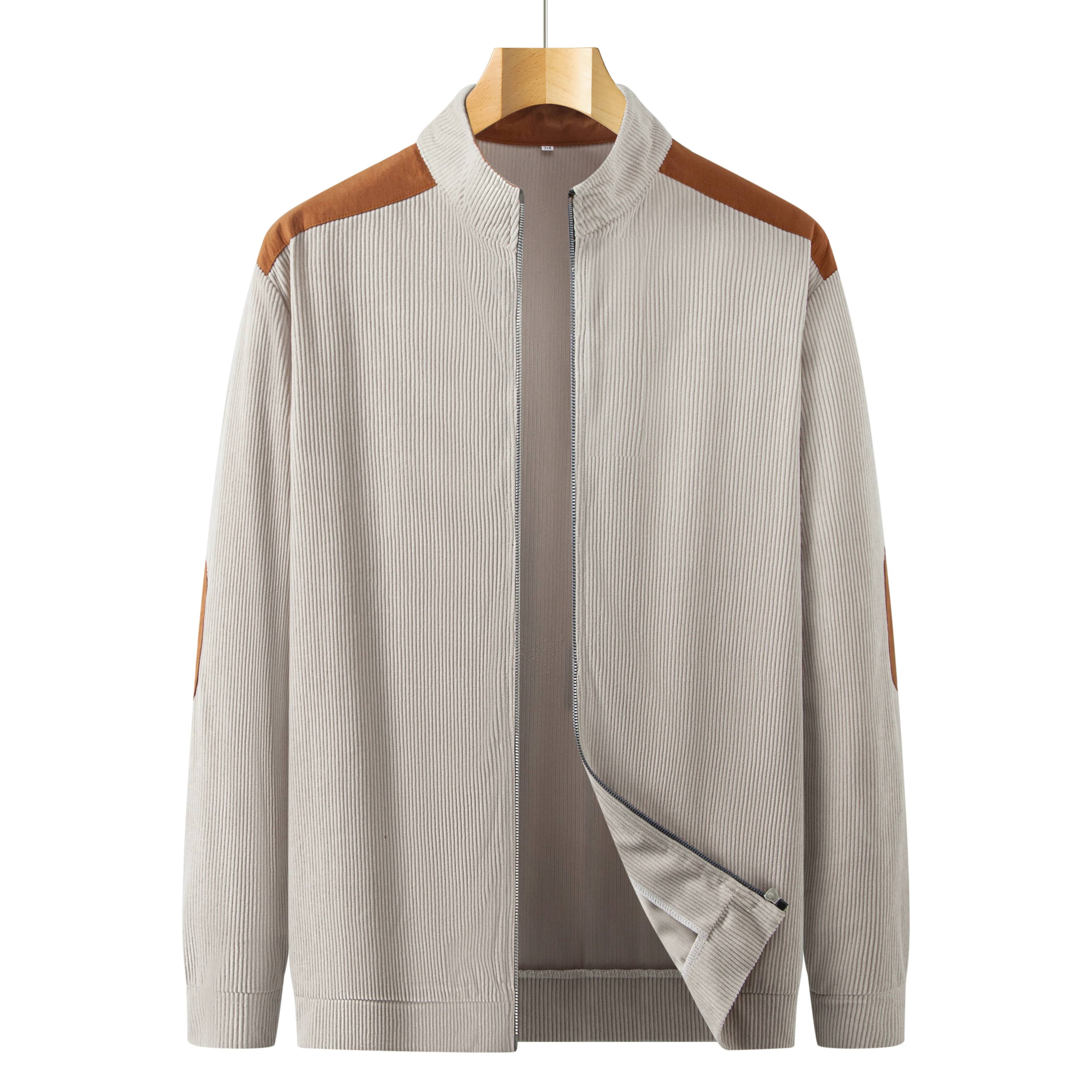 Einfarbiges Cord-Reißverschluss-Langarmhemd für Herren, lässige und bequeme Jacke, geeignet für Outdoor-Aktivitäten im Frühling und Herbst Image