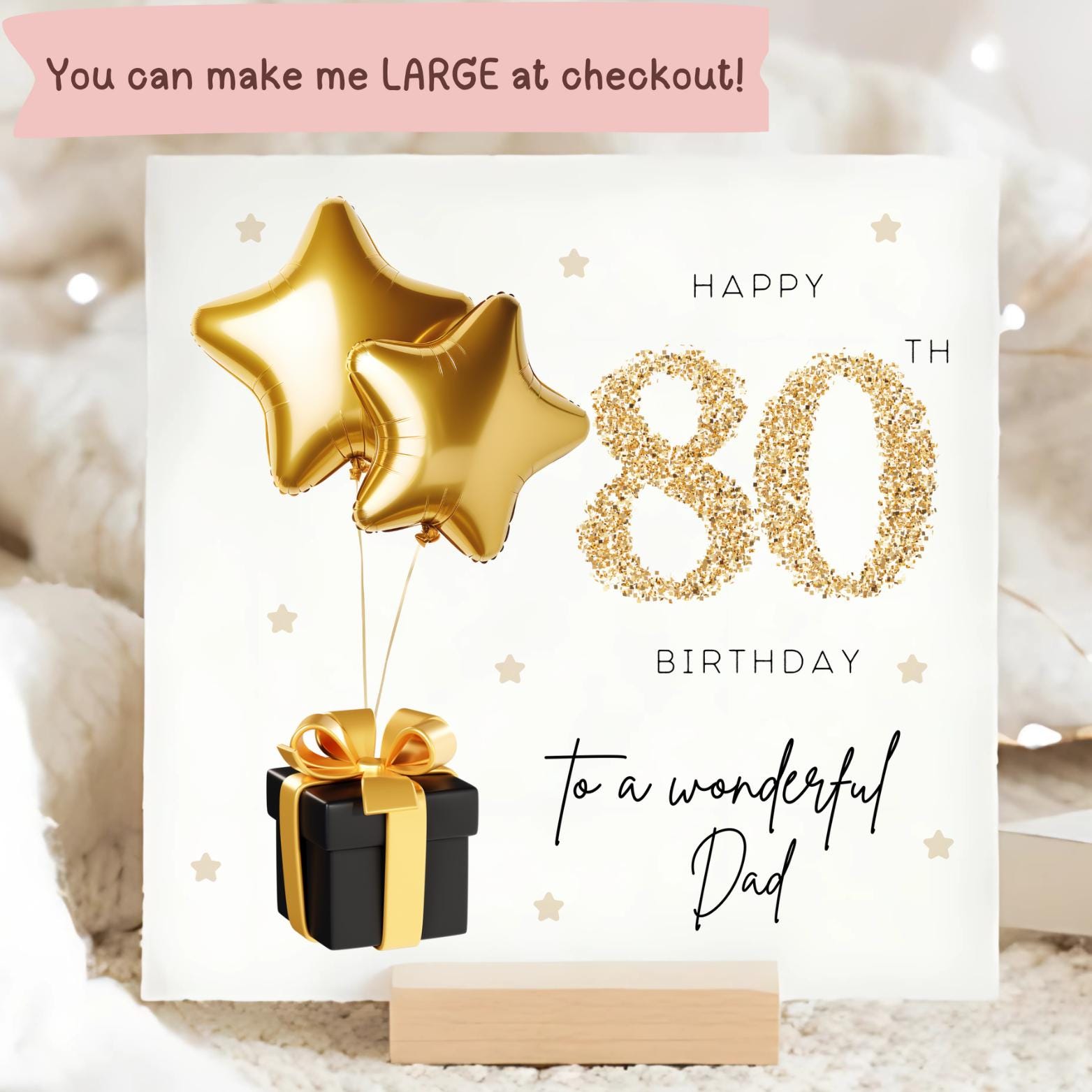 Biglietto d'auguri per l'80o compleanno del papà con gemme nere e oro, Biglietto d'auguri per l'ottantesimo compleanno del papà, Ottantesimo compleann