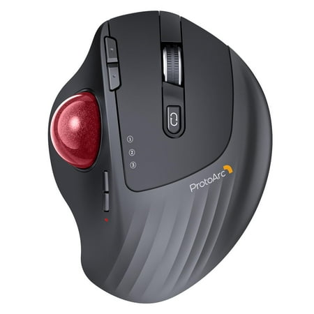 ProtoArc Wireless Trackball Mouse EM01 NL Ergonomic Bluetooth Rollerball Thumb Rechargeable Computer Laptop Mouse Adjustable Angle & 3 Device Connection for PC Mac Windows-Red Ball