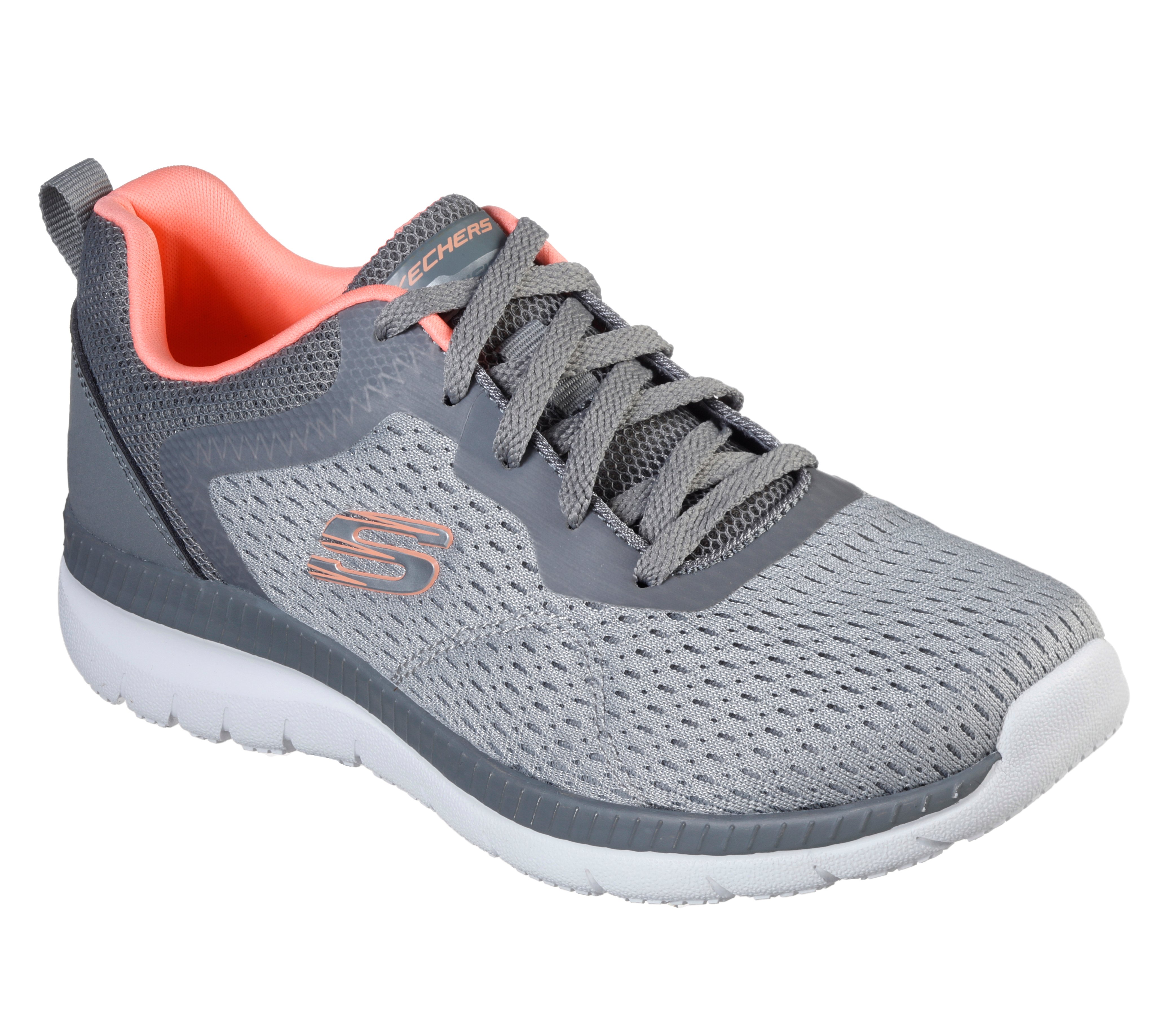Berufsschuh SKECHERS "BOUNTIFUL - QUICK PATH", Damen, Gr. 36, grau, koralle, Lederimitat, Textil, Schuhe, Freizeitschuh, Halbschuh, Schnürschuh mit gepolsterter Innensohle