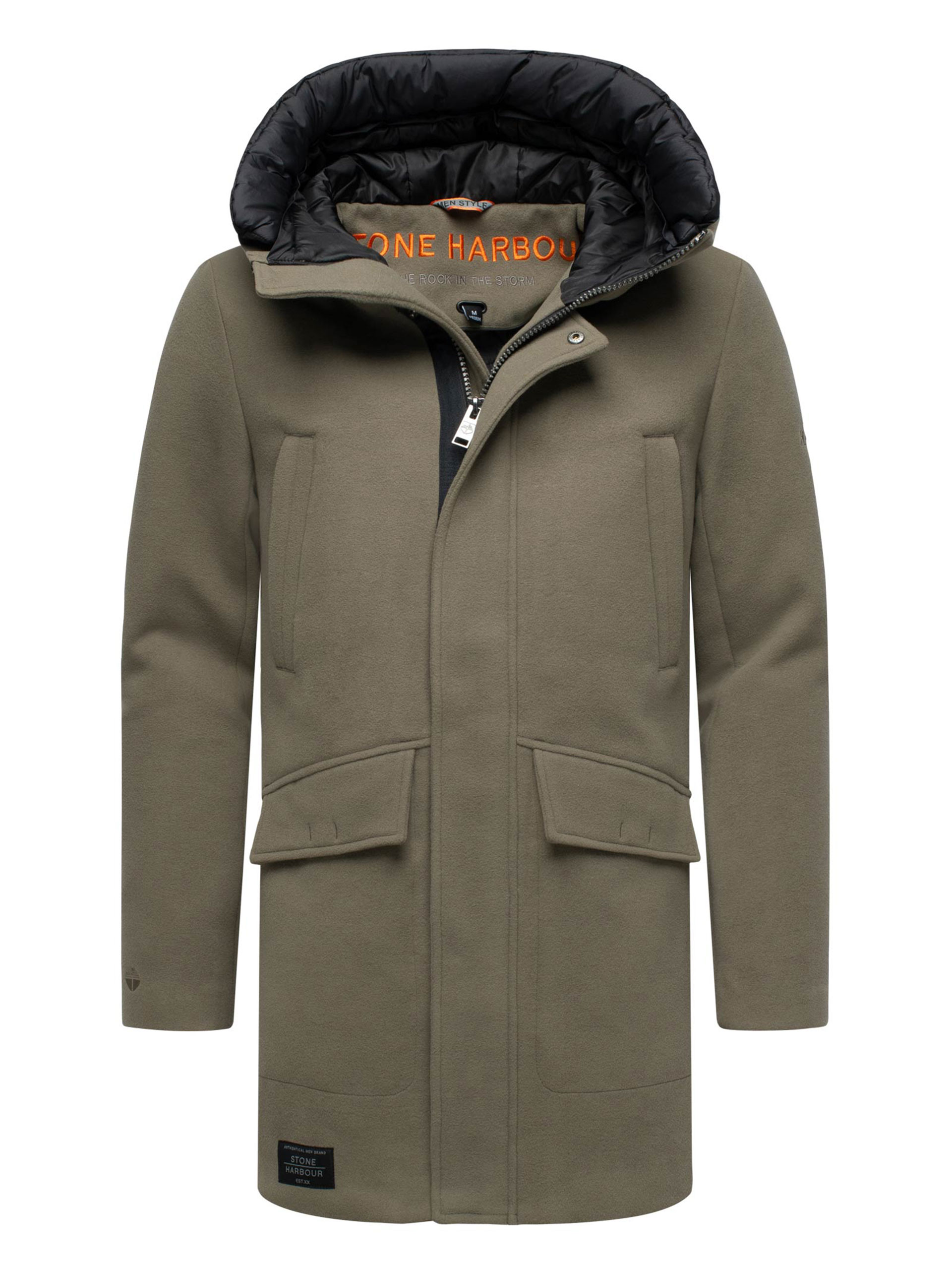 Stone Harbour Herren Wintermantel Fenroos in Wolloptik mit abnehmbarer Kapuze Image