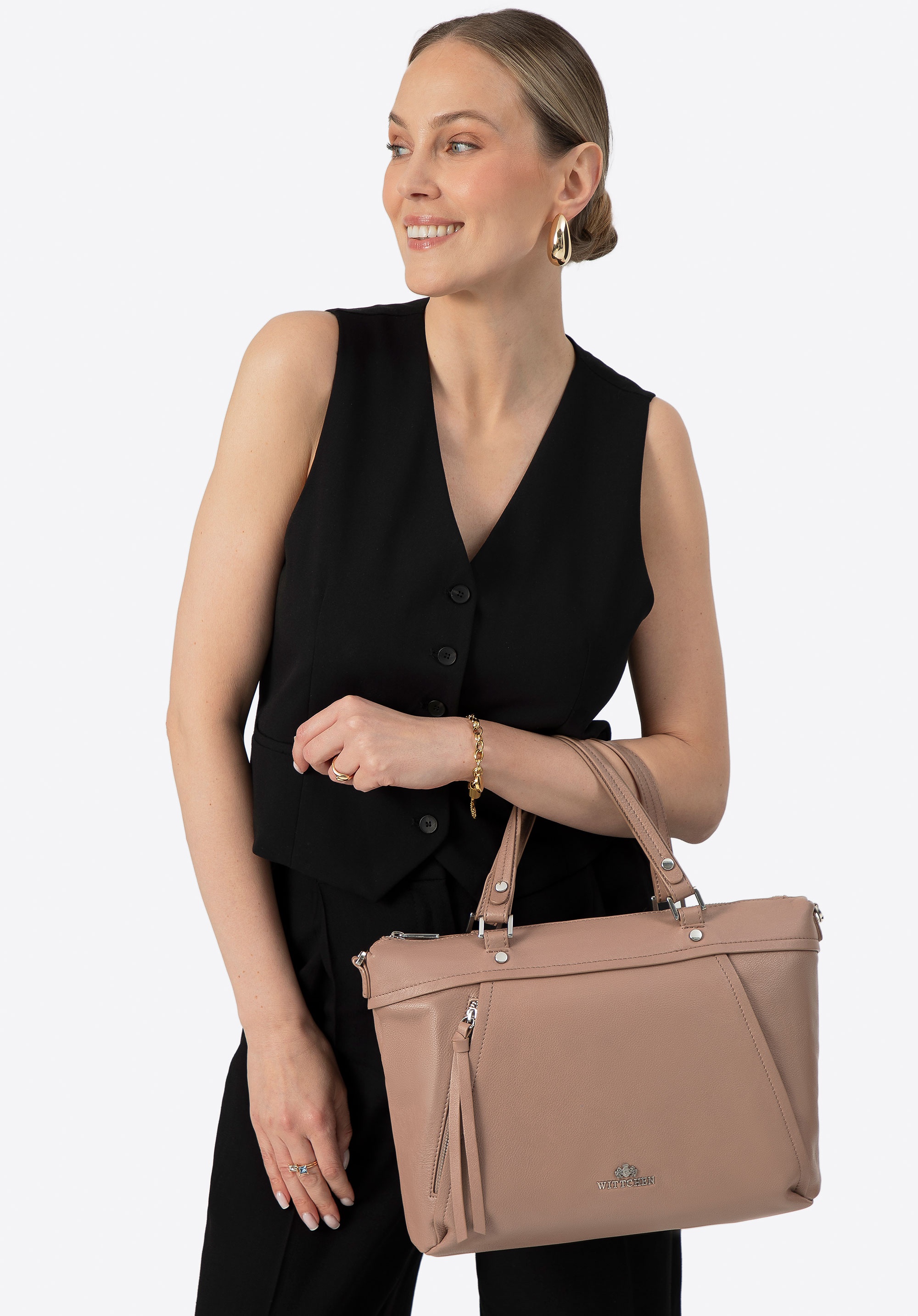 Wittchen Damen-Einkaufstasche aus echtem Leder mit Quaste, beige Image