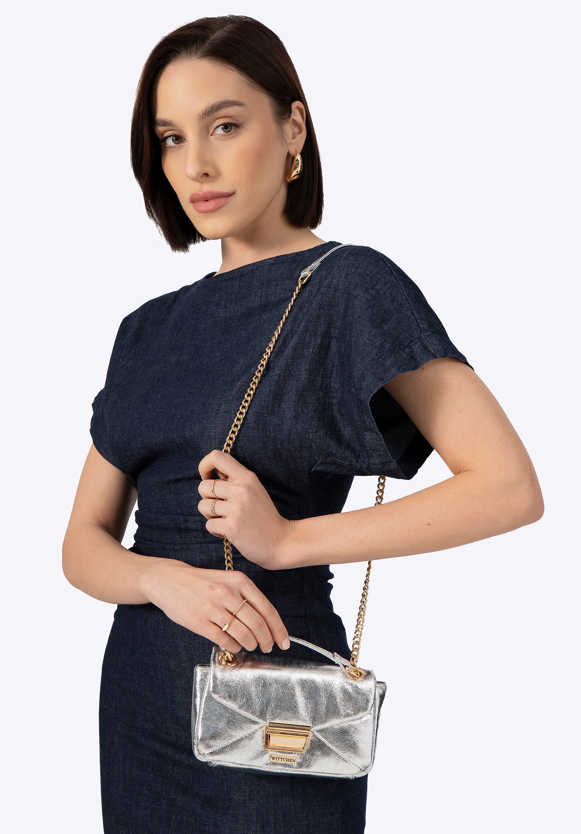 Wittchen Mini-Umhängetasche für Damen aus glänzendem silbernem Öko-Leder Image