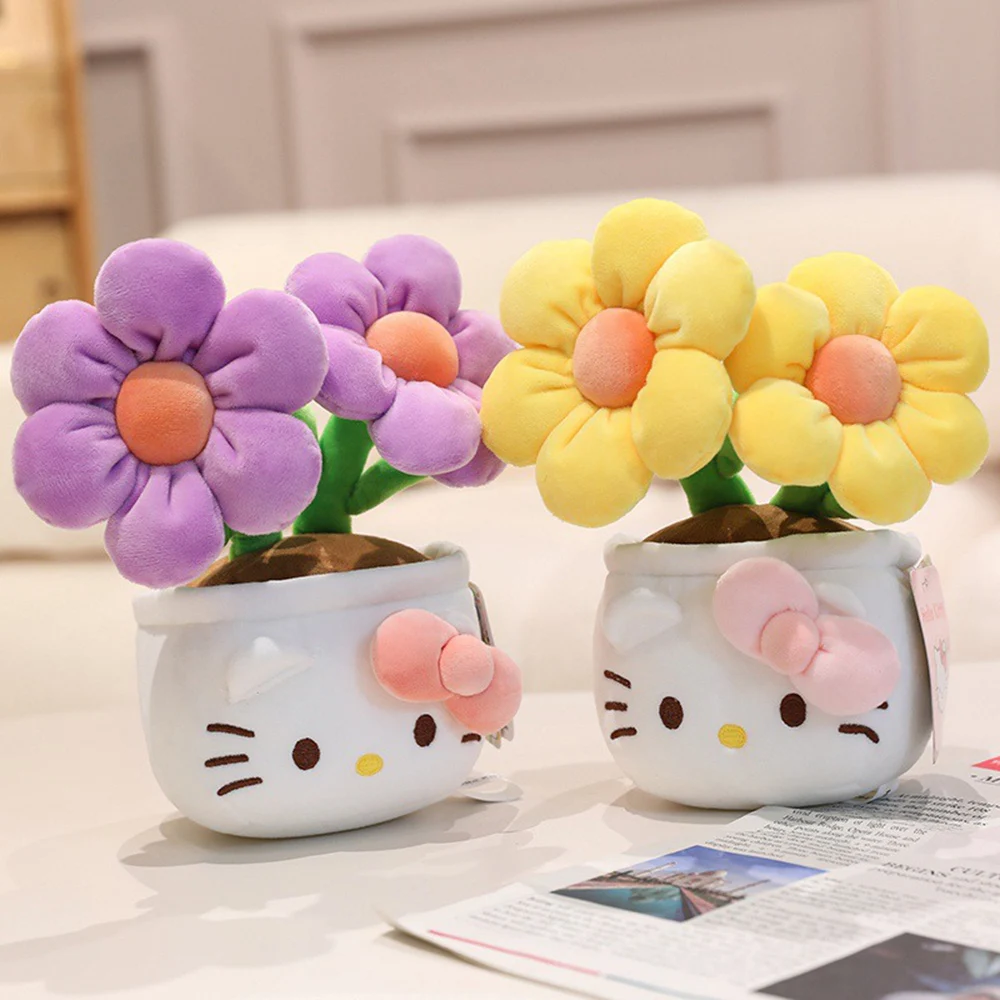 Neue Sanrio süße Topfpflanzen Hello Kitty Plüschtiere Blumenstrauß Indoor Desktop Ornament