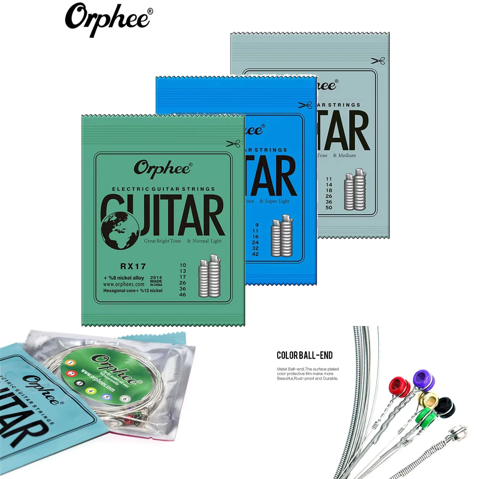 Orphee 1/5/10 Stück E-Gitarren-Saiten-Set RX-Serie Sechseckiger Kohlenstoffstahl 6-saitig für E-Gitarren-Zubehör und Teile Image