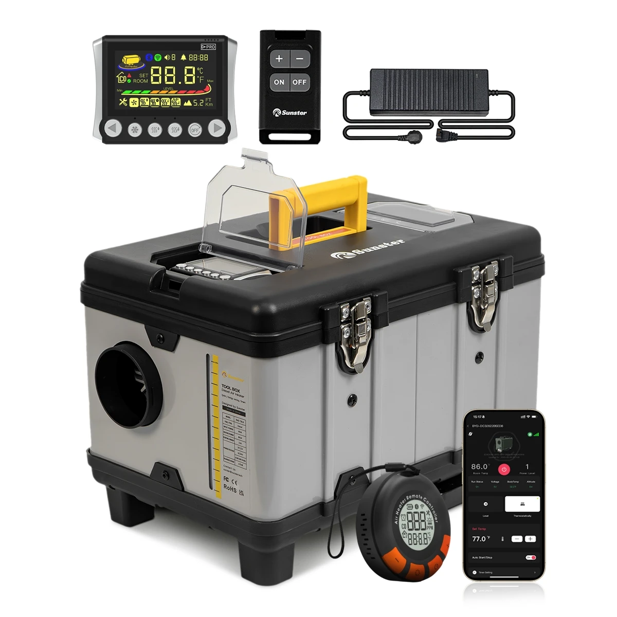 Sunster 8KW 12V/24V/220V boîte à outils chauffage à Air Diesel stationnement de voiture diesel avec Ventilation et interrupteur de détection de température sans fil pour voiture