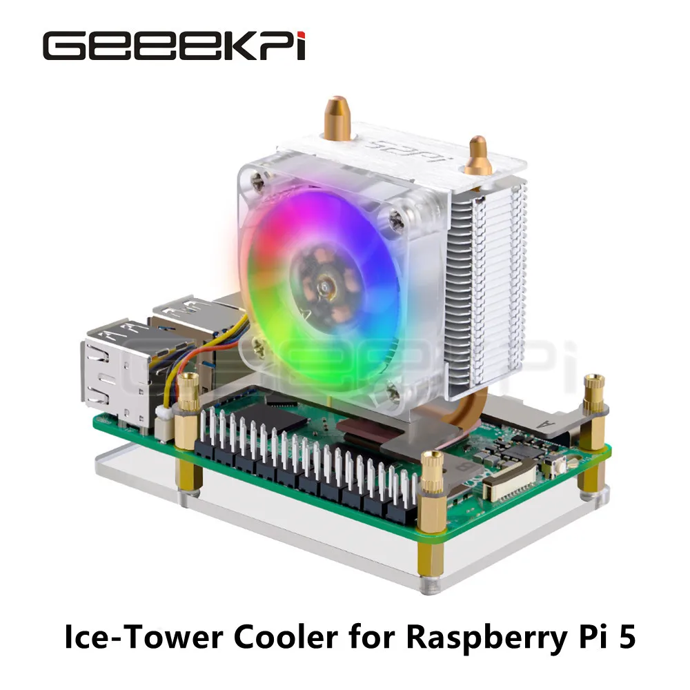 GeeekPi Raspberry Pi 5-Kühler Raspberry Pi 5 ICE-Tower-Kühler CPU RGB LED-Licht-Lüfter Image