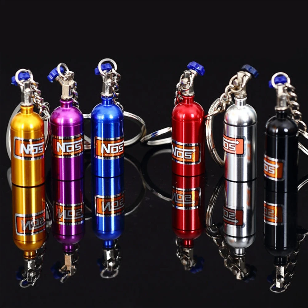 Kreative Mini Nos Stickstoff Flasche Schlüsselbund 7 Farben Pille Box Lagerung Schlüssel Ring für Frauen Männer Auto Handtasche Telefon Fall Pendent geschenke Image
