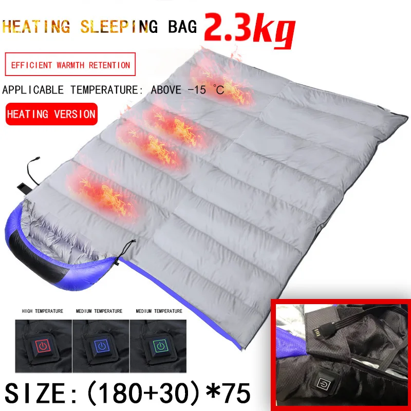 Elektrischer Heizschlafsack für Camping im Freien, USB-Heizschlafsack und Steppdecke, doppelter Verwendungszweck für eine Person, kann gespleißt werden Image