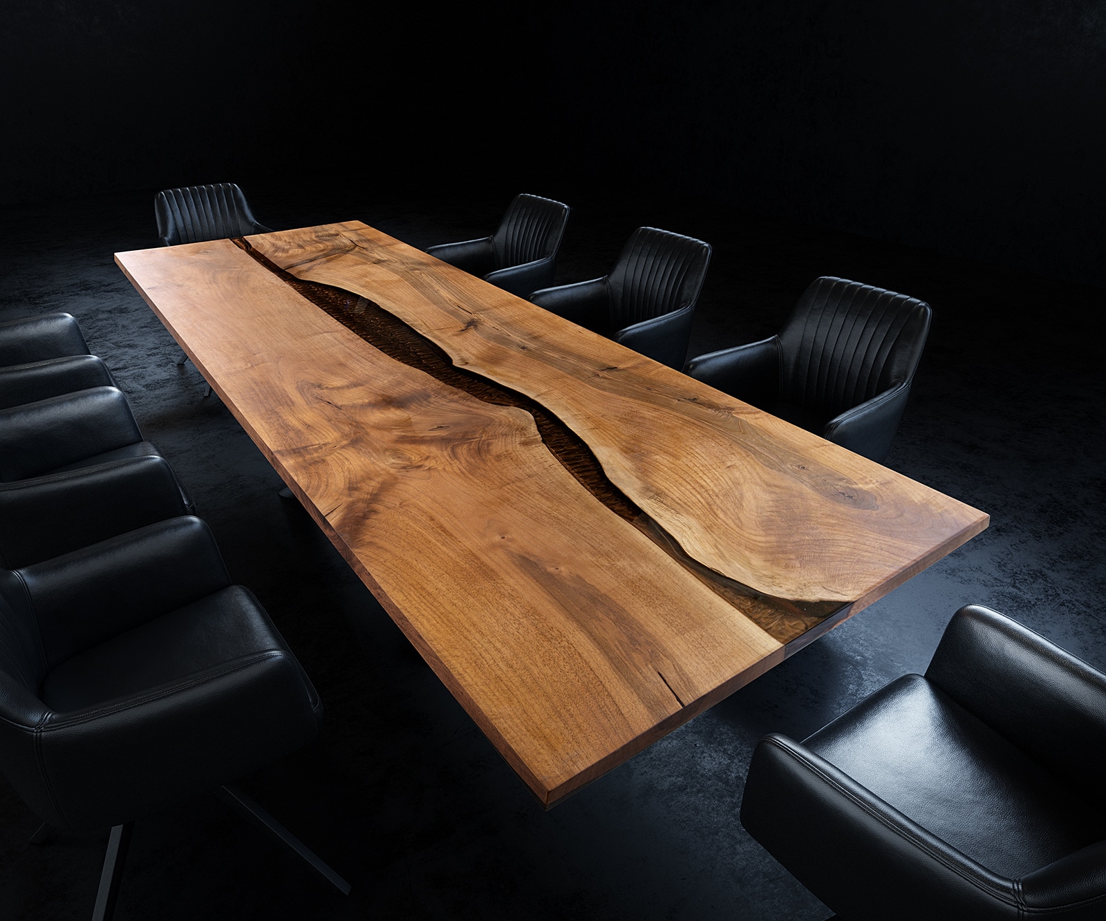 DELIFE Tischplatte Walnuss Natur 300 cm Epoxid Metallic-Braun Unikat Nr. 32291, Massivholzplatten Image