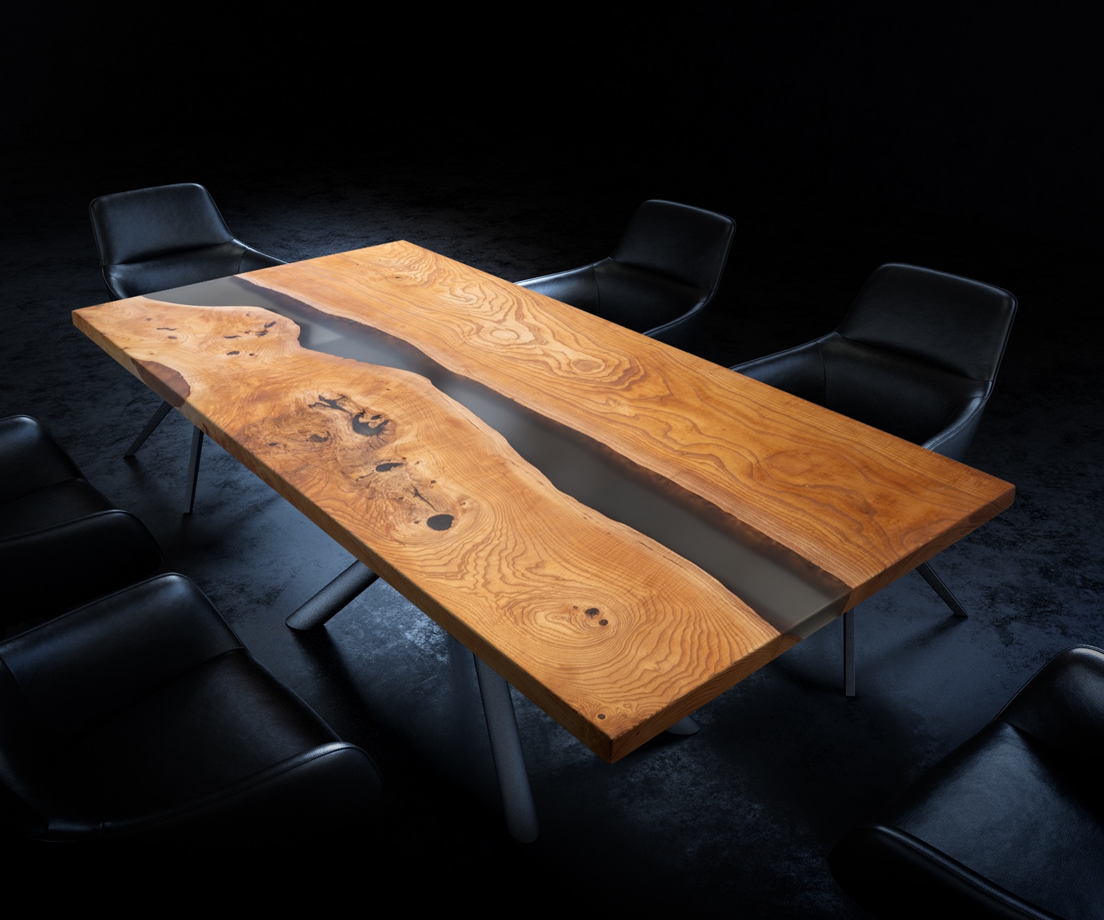 DELIFE Tischplatte Esche Natur 200 cm Epoxid milchig Transparent Unikat Nr. 32343, Massivholzplatten Image