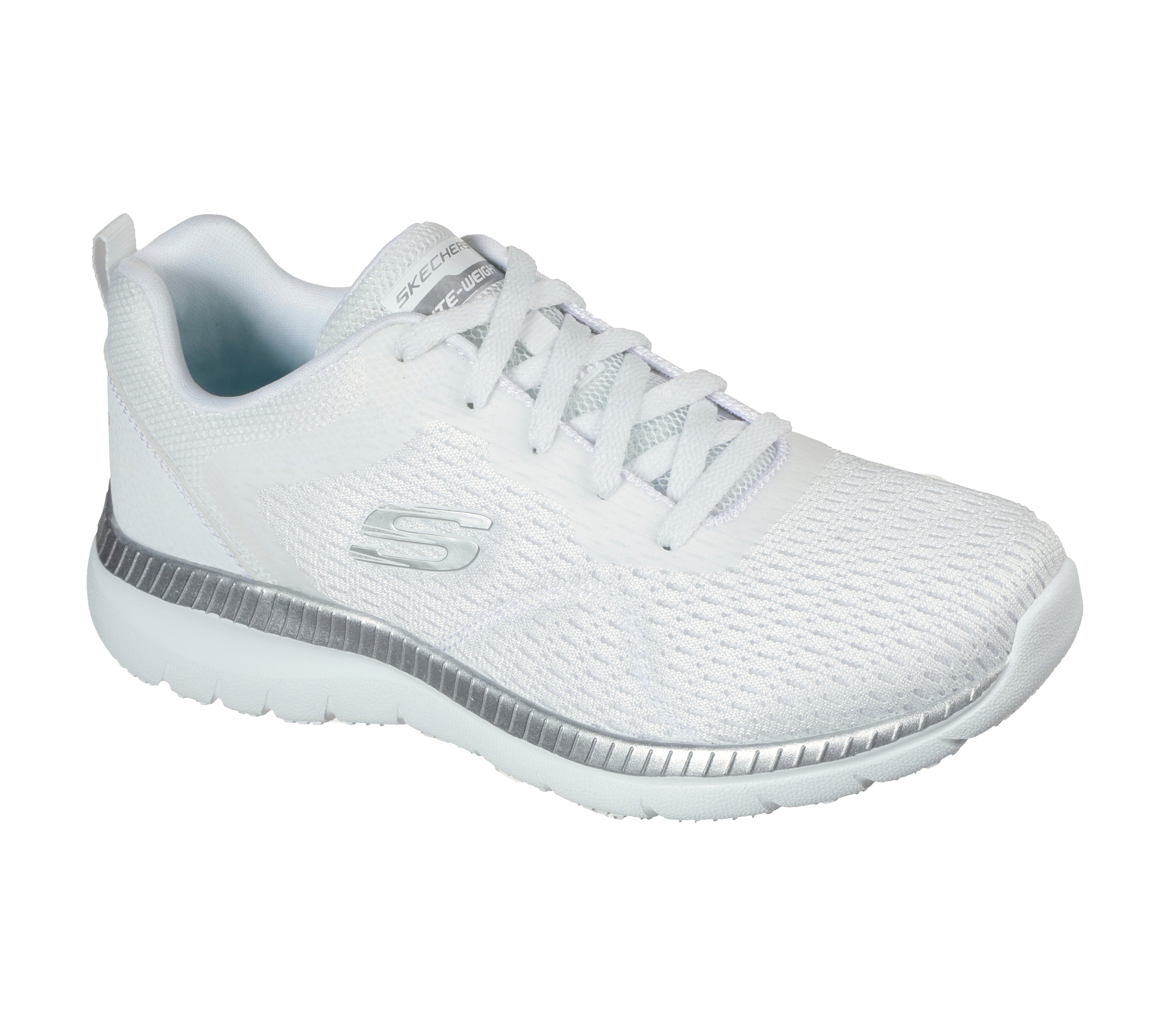 Berufsschuh SKECHERS "BOUNTIFUL - QUICK PATH", Damen, Gr. 36, weiß, silberfarben, Lederimitat, Textil, Schuhe, Freizeitschuh, Halbschuh, Schnürschuh mit gepolsterter Innensohle