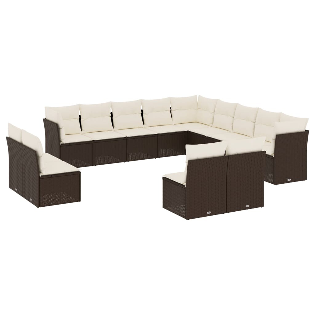 vidaXL 13-tlg. Garten-Sofagarnitur mit Kissen Braun Poly Rattan Image